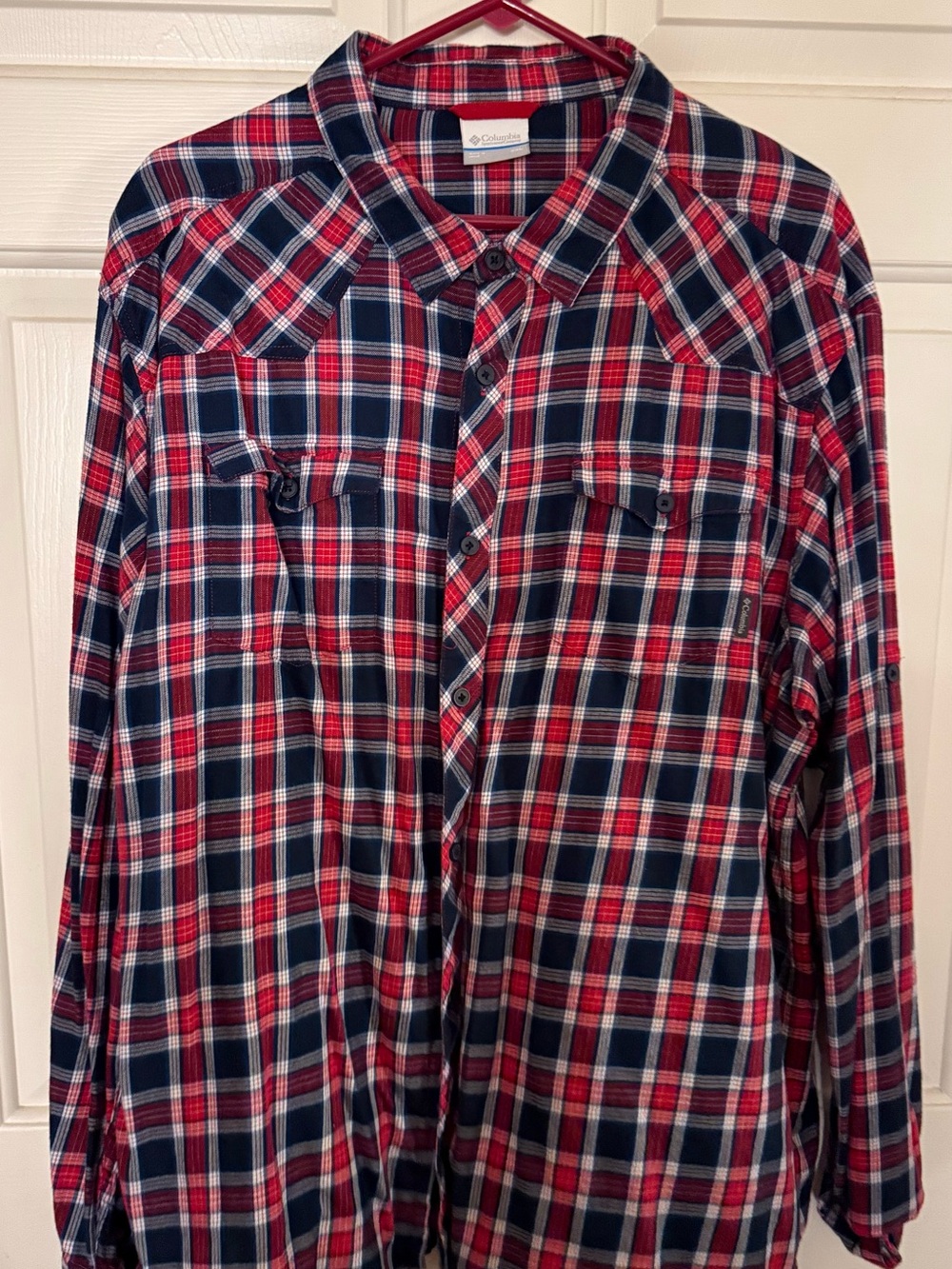 Columbia Men's Red & Navy Plaid Flannel Shirt xxl